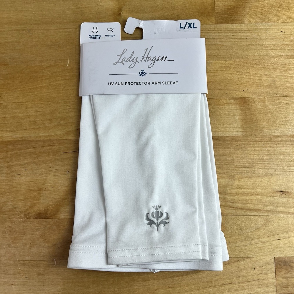 FLAWS Lady Hagen UV Sun Protector Golf Arm Sleeve Pair White Women L/XL UPF 50+
